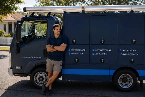 Service van and plumber at a Bronte callout