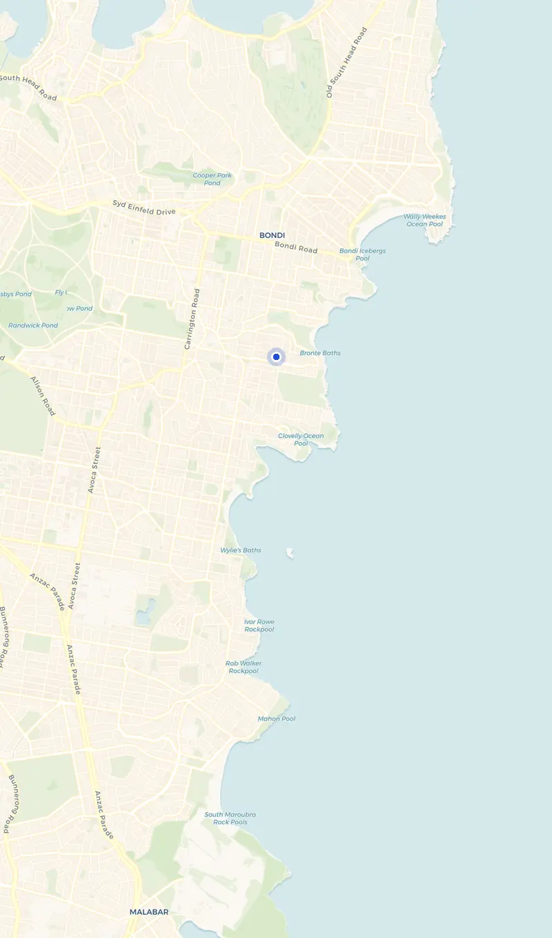 Map of the Bronte service area and the surrounding suburbs we cover.