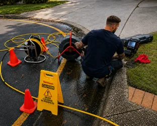 Plumber checking a blocked drain on a Bronte job