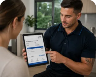 Plumber explaining a service estimate in Bronte