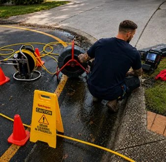 Burst drain pipe being repaired in Bronte